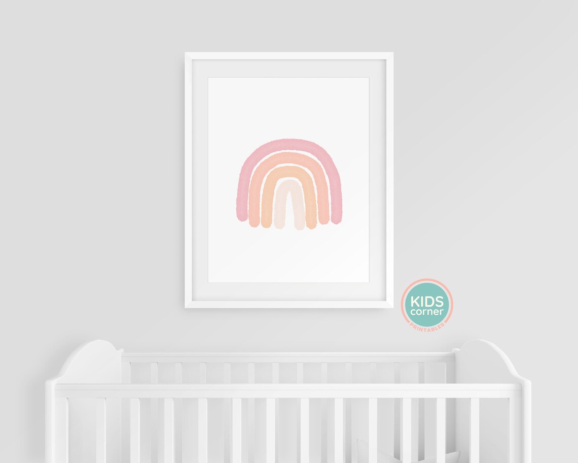 Pink Watercolor Rainbow Minimal Nursery Kids Room Art Poster - Image 3