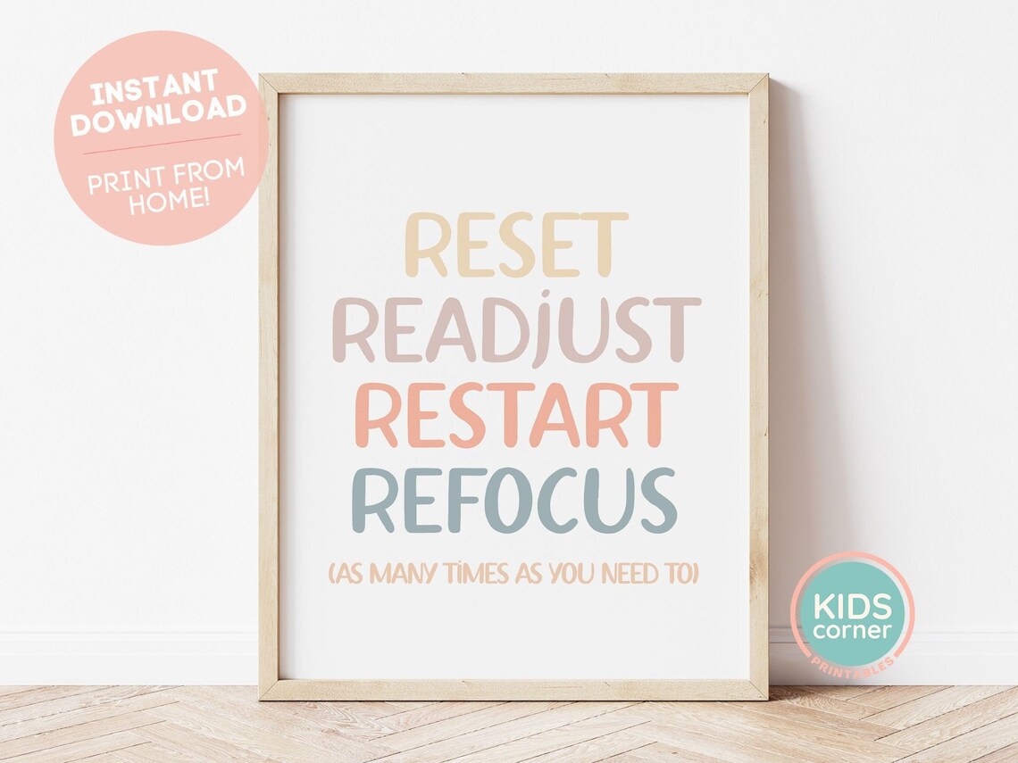 Reset Readjust Restart Refocus Boho Message Art Print