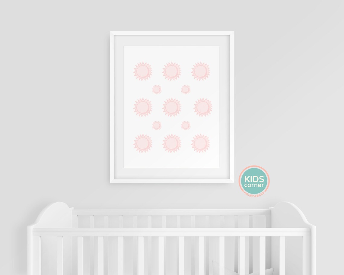 Pink Sunshine Grid Blush Boho Nursery Kids Room Minimalist Poster - Image 3