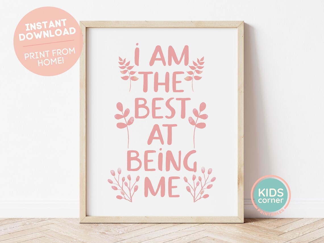 I Am the Best at Being Me Coral Botanical Kids Affirmation Poster