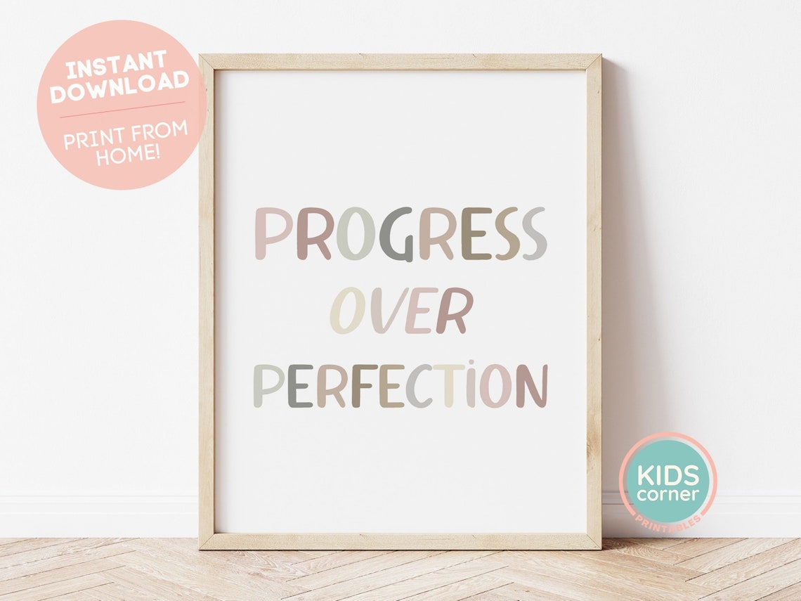 Progress Over Perfection Earthy Neutral Lettering Quote Art Poster