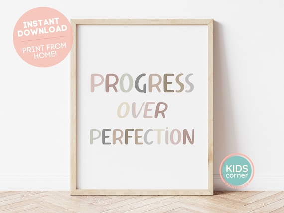Progress Over Perfection Earthy Neutral Lettering Quote Art Poster