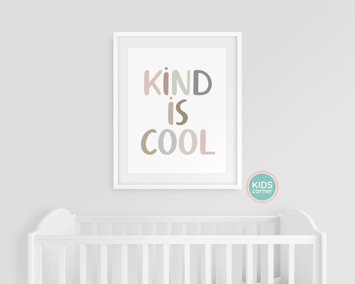 Kind Is Cool Neutral Brown Boho Kids Room Affirmation Quote Poster - Image 3