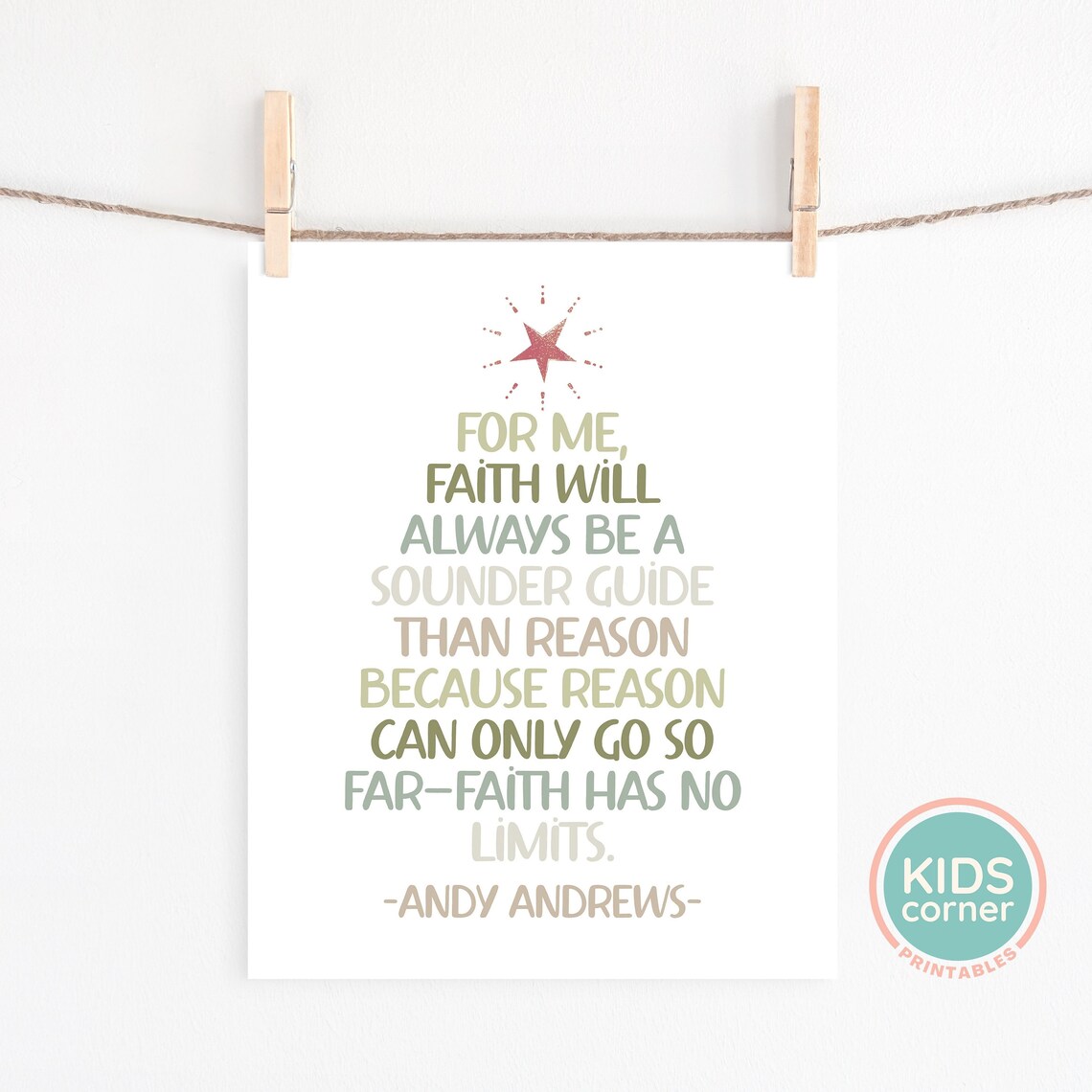 Andy Andrews Faith Quote Christmas Tree Shape Holiday Wall Poster - Image 2