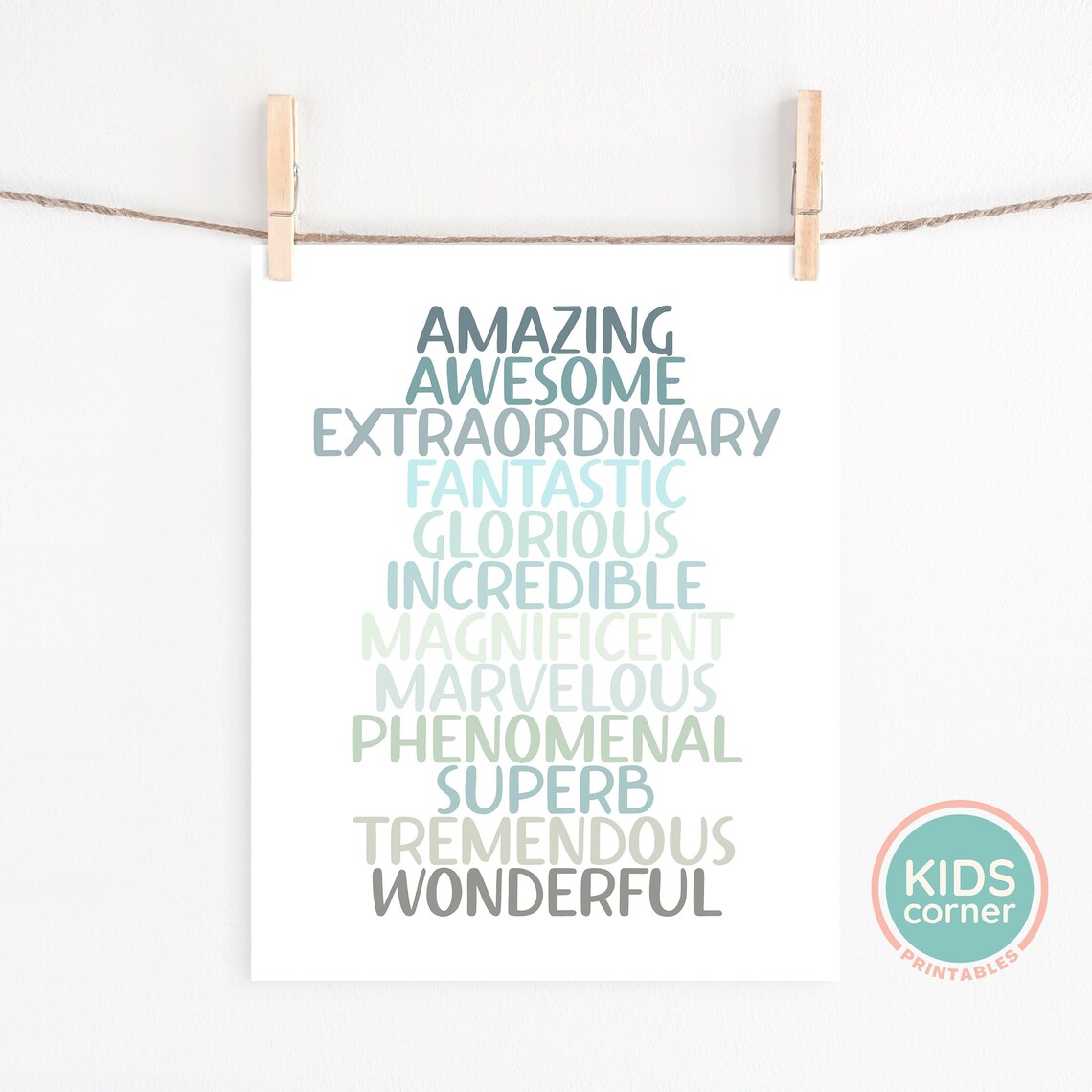 Amazing Awesome Extraordinary Positive Words Teal Word Stack Art Poster - Image 2