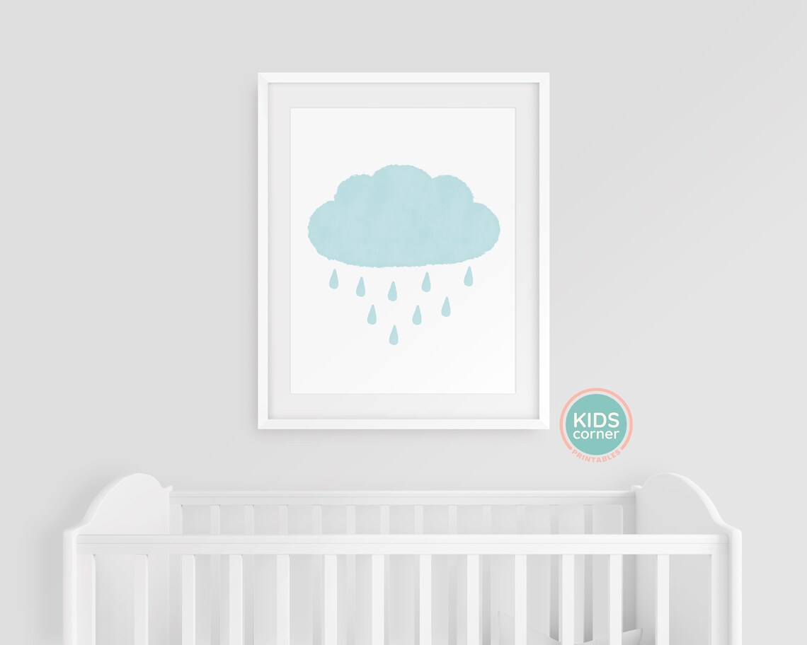 Minimalist Blue Rain Cloud Kids Nursery Rainy Day Wall Poster - Image 3