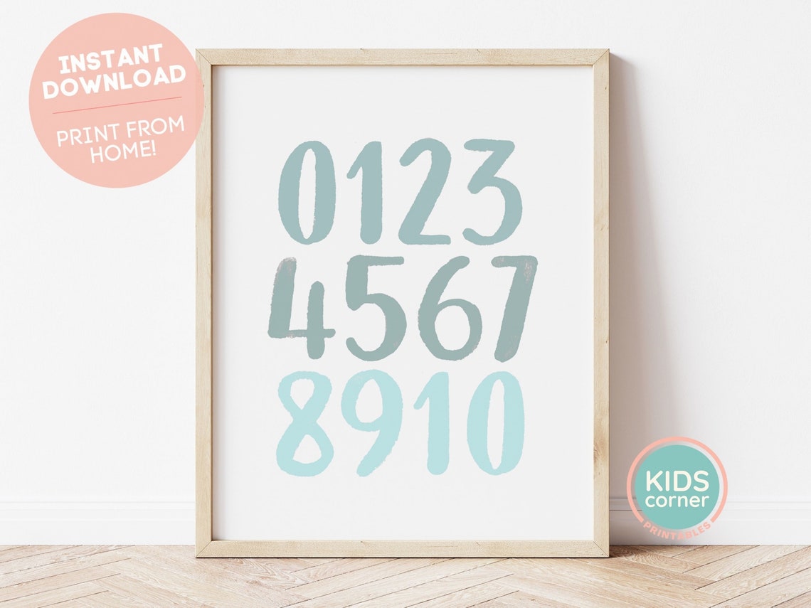 Numbers 0123456789 Kids Mint Watercolor Learning Chart Poster