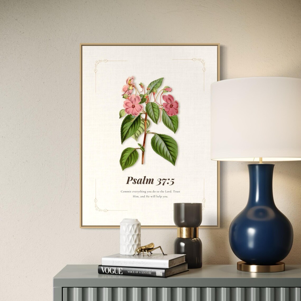 Psalm 37:5 Pink Vintage Botanical Scripture Verse Faith Poster - Image 5