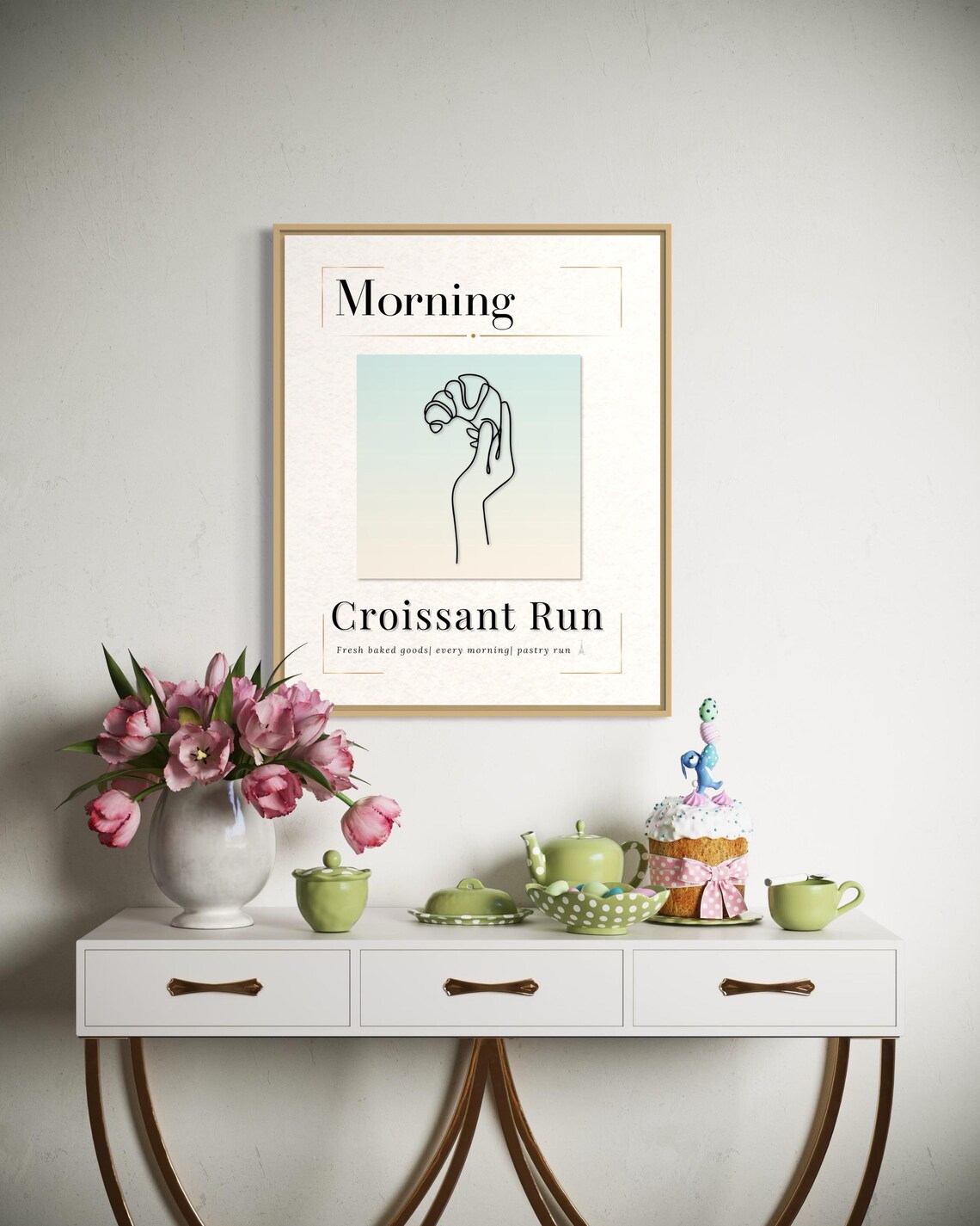 Morning Croissant Run Hand Line Art Minimalist Kitchen Poster - Image 5