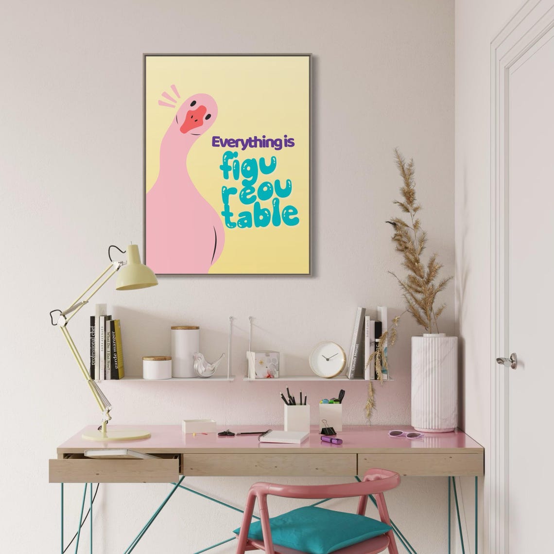 Everything Is Figureoutable Funny Pink Goose Kitchen Quote Poster