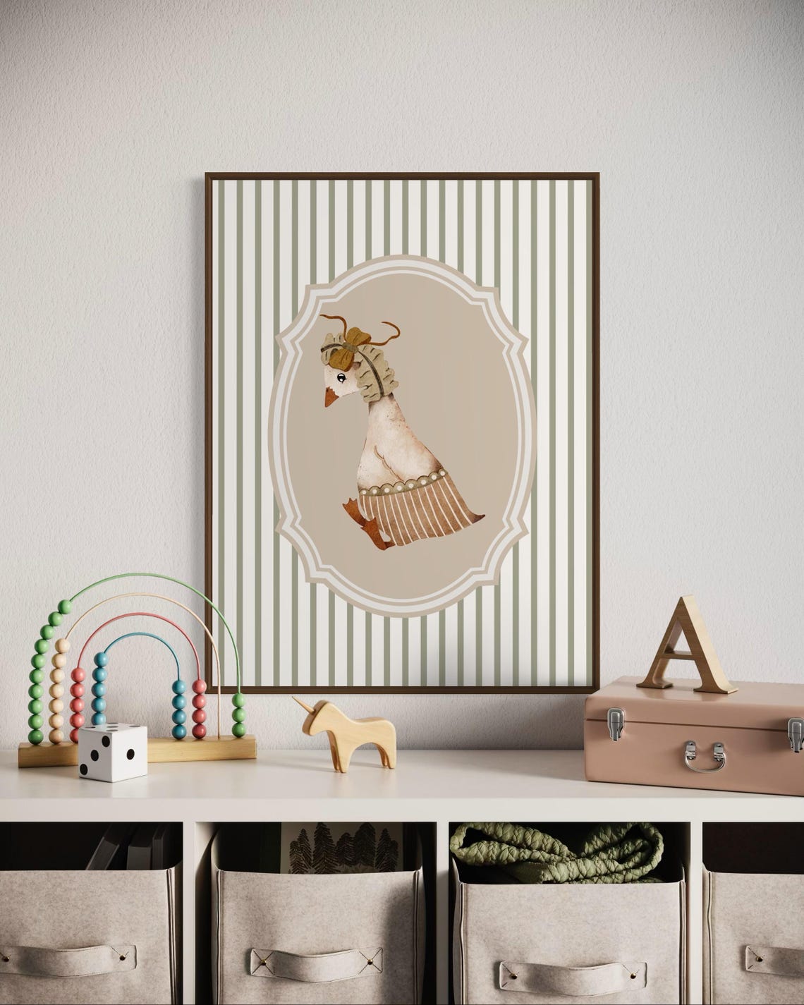 Vintage Style Goose Portrait in Ornate Frame Nursery Animal Poster