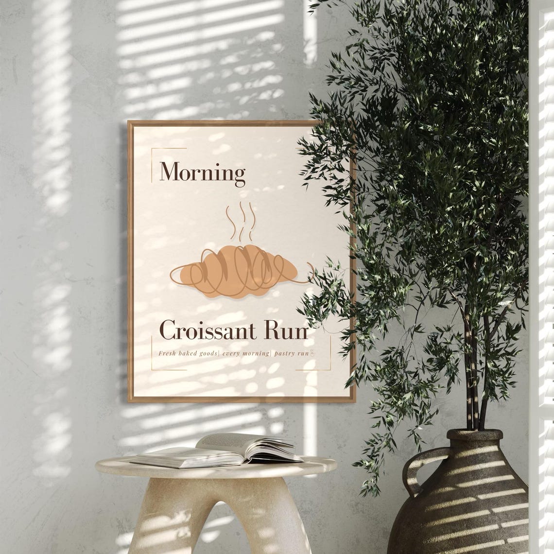 Morning Croissant Run Steaming Croissant Minimalist Kitchen Poster - Image 2