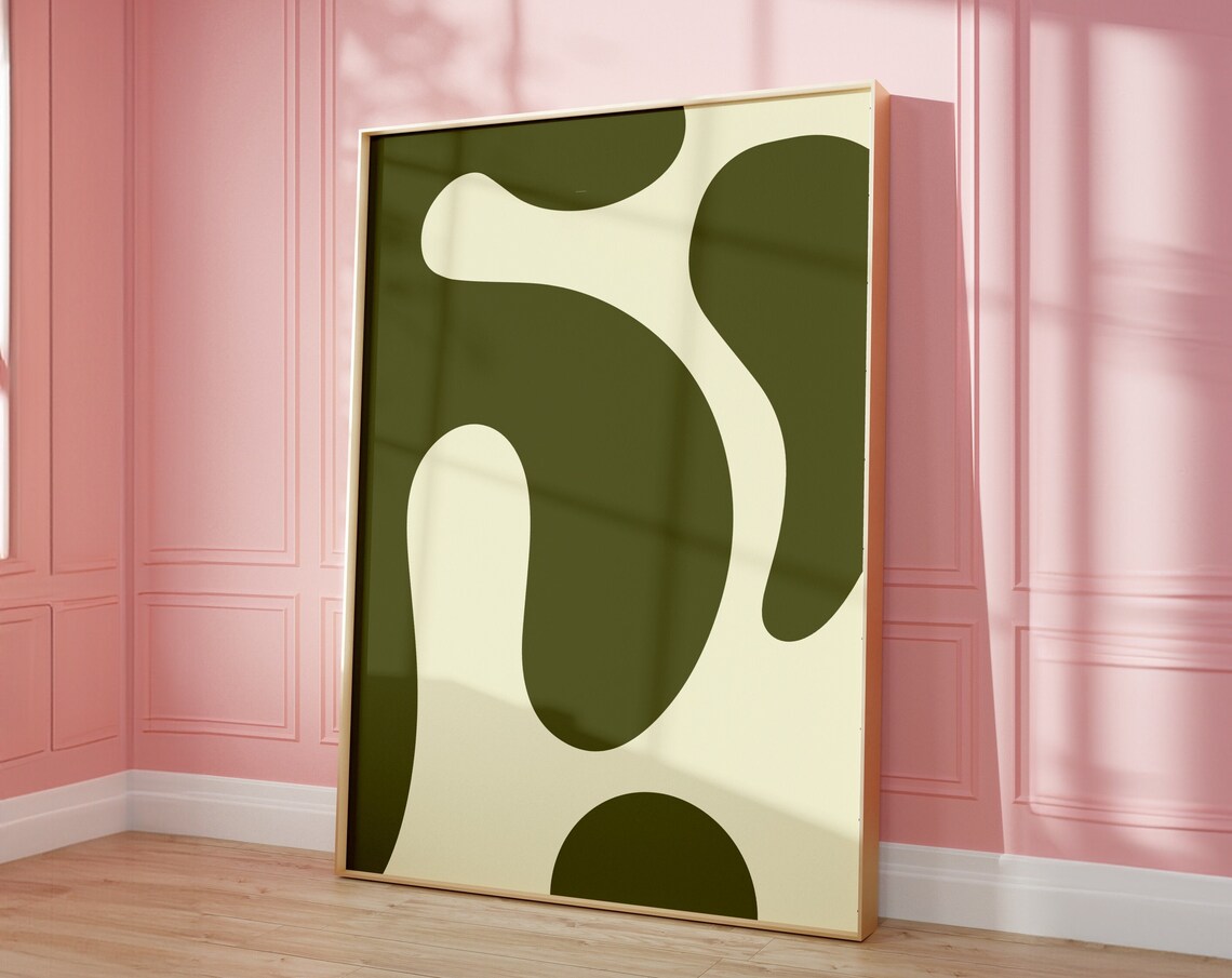 Olive Green Cream Abstract Organic Blob Mid Century Modern Poster