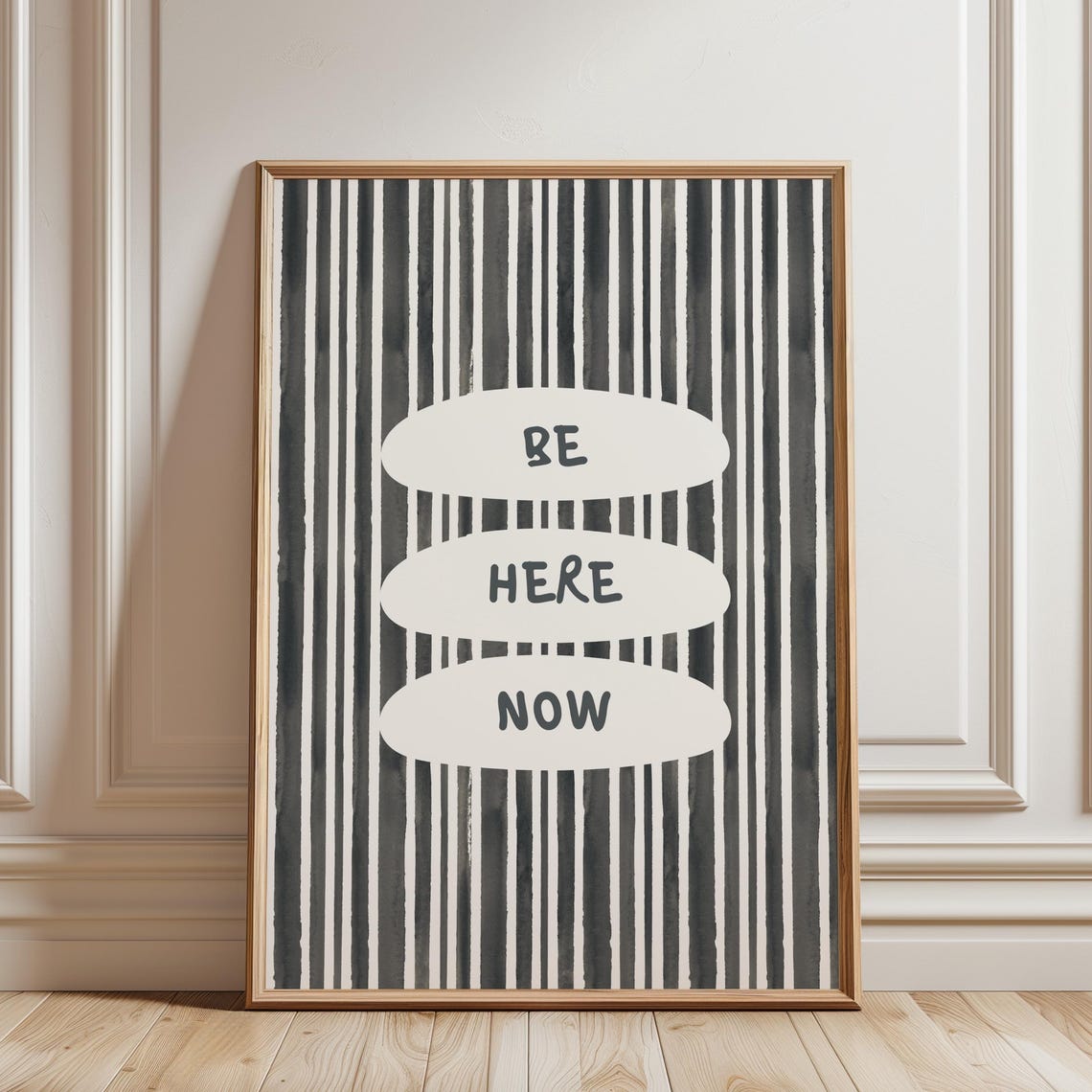 Be Here Now Mindfulness Quote Black Striped Meditation Poster
