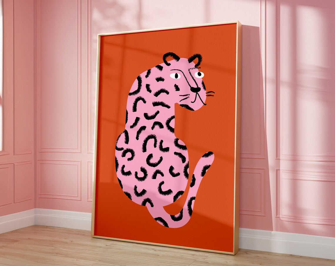 Preppy Tiger Pop Art Poster, Girly Dorm Decor