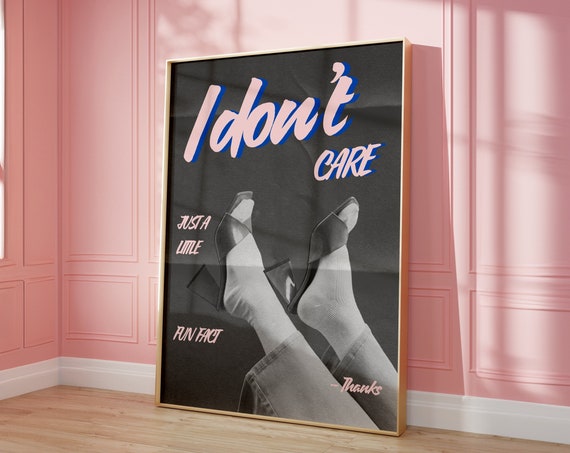 Funky Retro Idc Print Old Money Poster I Dont Care Black And Grey Wall Art Luxury Fashion Vintage