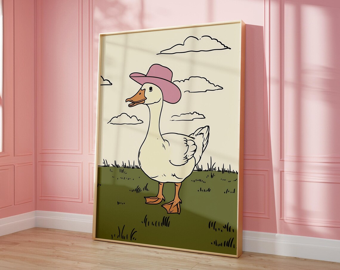Howdy Cute Cowgirl Duck Pink Cowboy Hat Retro Western Duck Poster