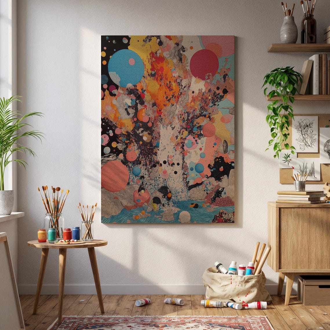 Abstract Color Explosion Bright Bubble Splashes Modern Canvas Poster