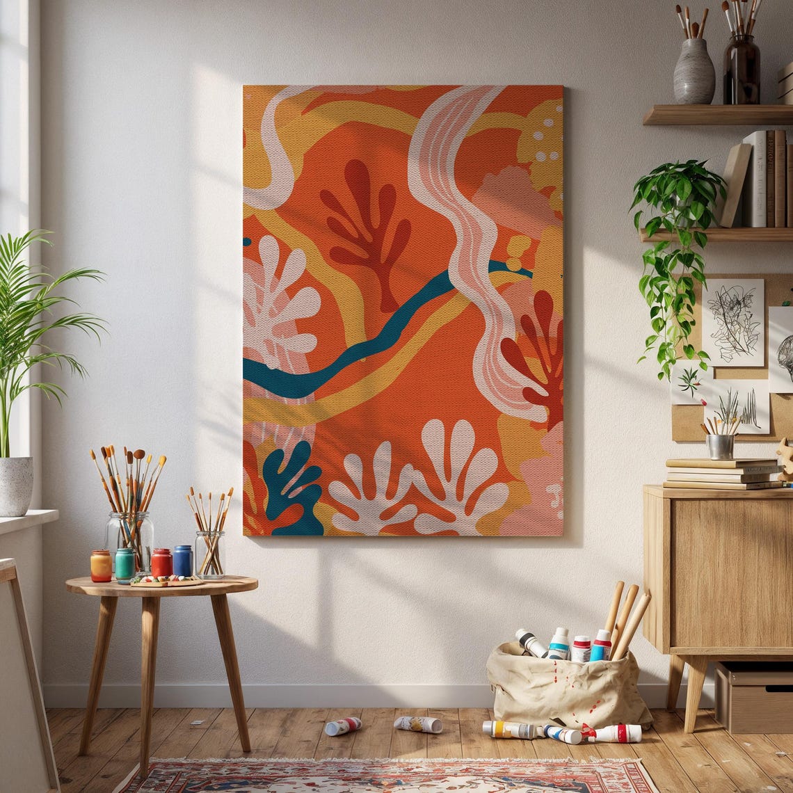 Bold Red Orange Abstract Coral Modern Matisse Inspired Art Poster