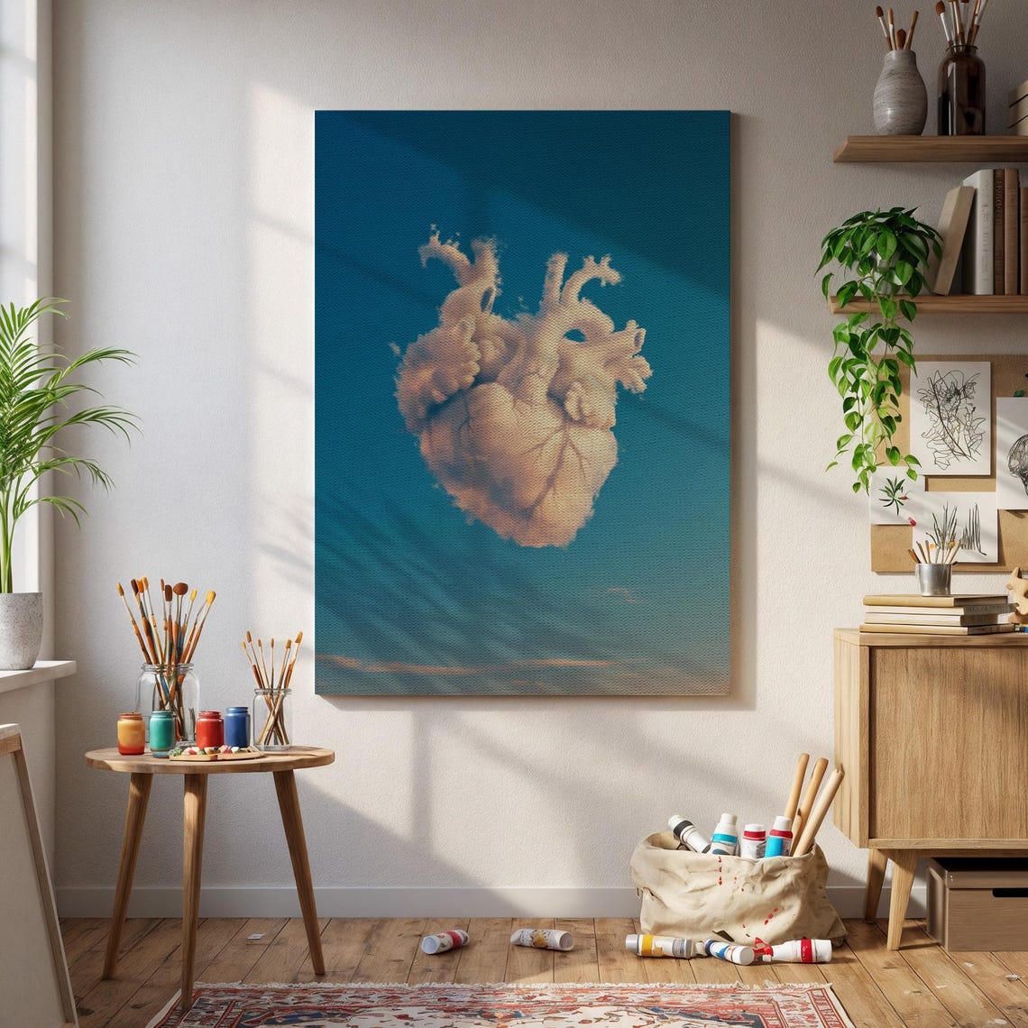 Surreal Anatomical Heart Cloud Floating In Blue Sky Art Poster
