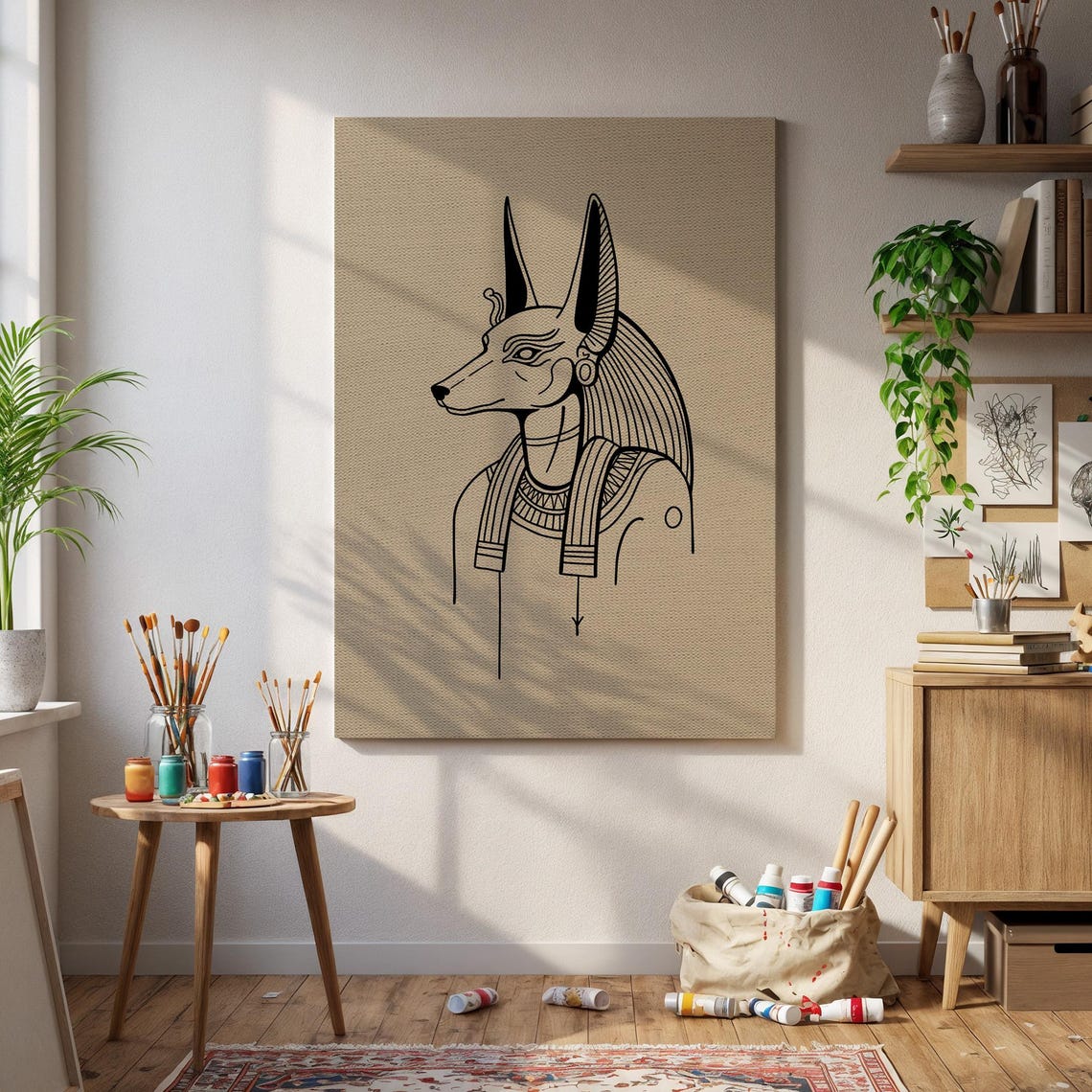 Anubis Egyptian God Line Art Poster Jackal Headed Deity Portrait