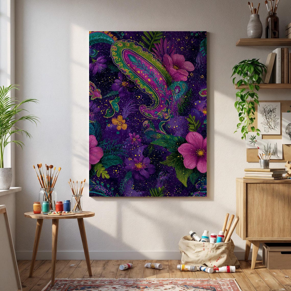 Purple Paisley Floral Cosmic Vibrant Boho Botanical Pattern Poster