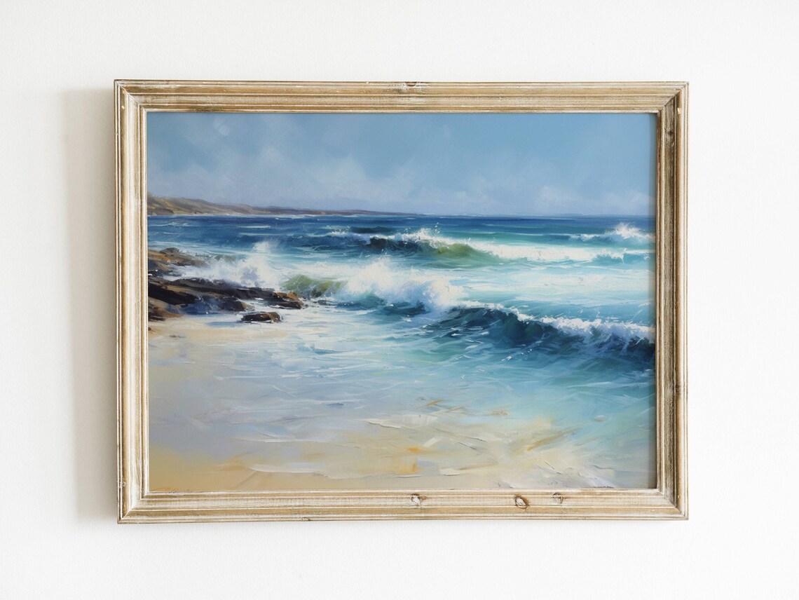 Ocean Beach Waves, Oil-Painting Style Art Print