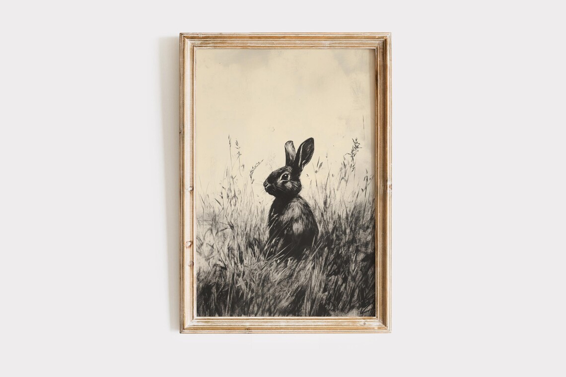 Vintage Rabbit Sketch Easter Bunny Art Print