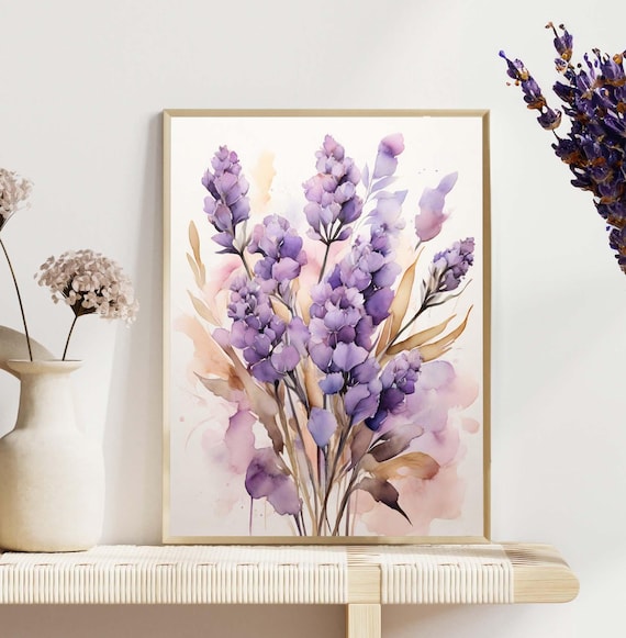 Purple Lavender Sprigs Watercolor Painting Garden Floral Poster