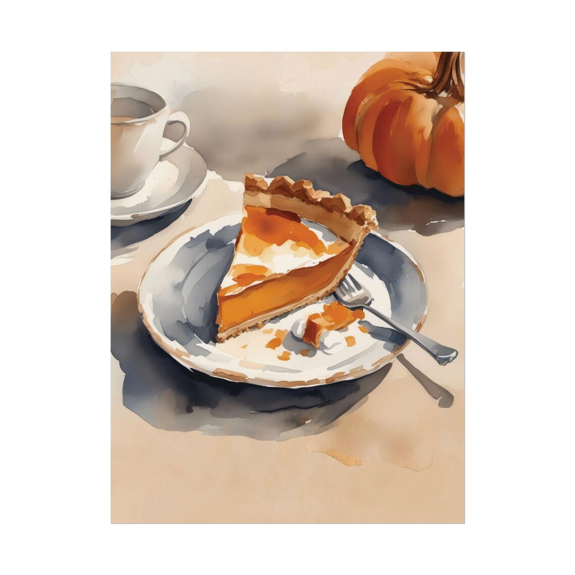 Pumpkin Pie Painting, Fall Watercolor Art Print