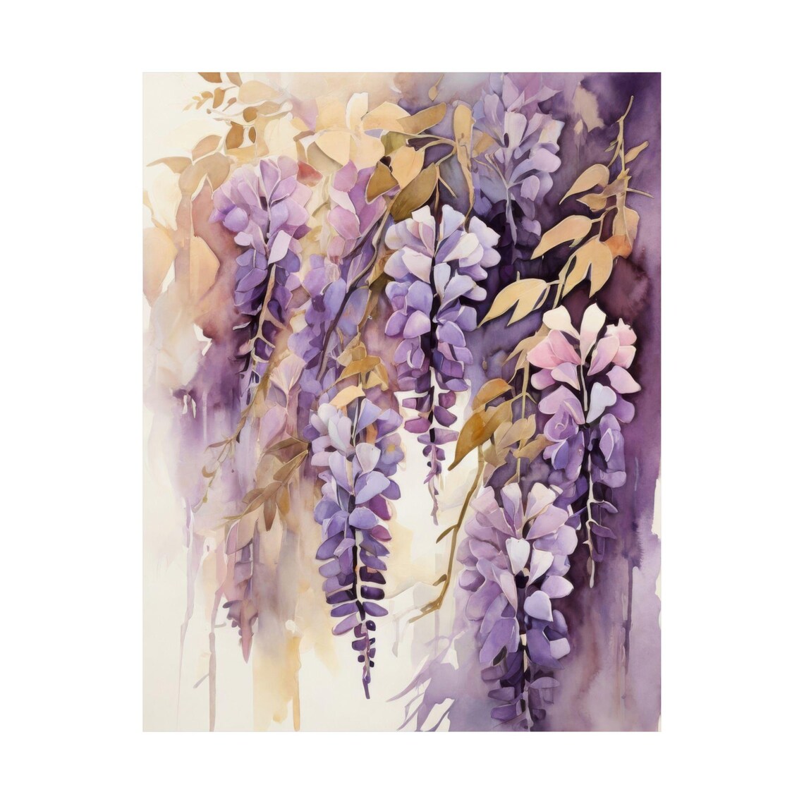 Purple Wisteria Watercolor Hanging Blossoms Floral Art Poster