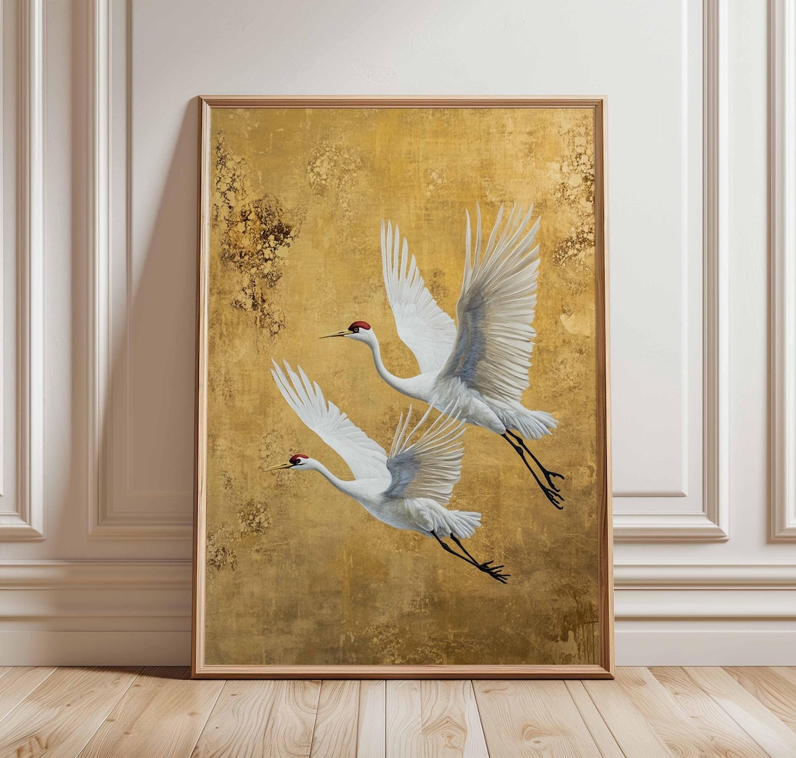 Crane Birds Asian Art Print, Elegant Bird Decor