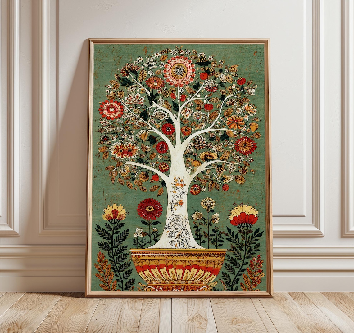 Folk Art Tree Of Life Vintage Botanical Poster