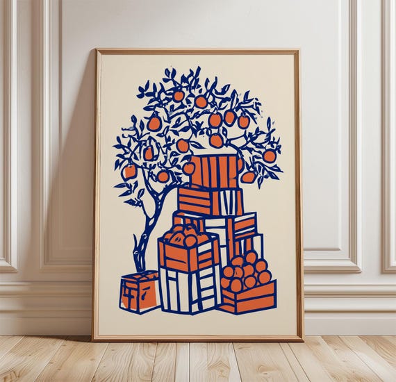 Orange Tree Mediterranean Art Print, Citrus Fruit