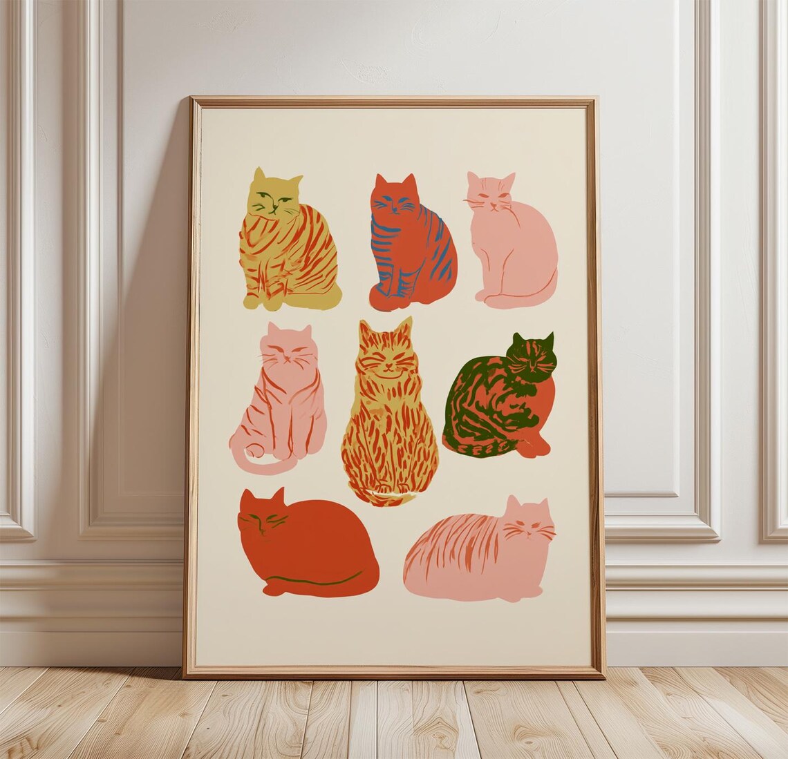 Colorful Cat Poster, Minimalist Feline Print