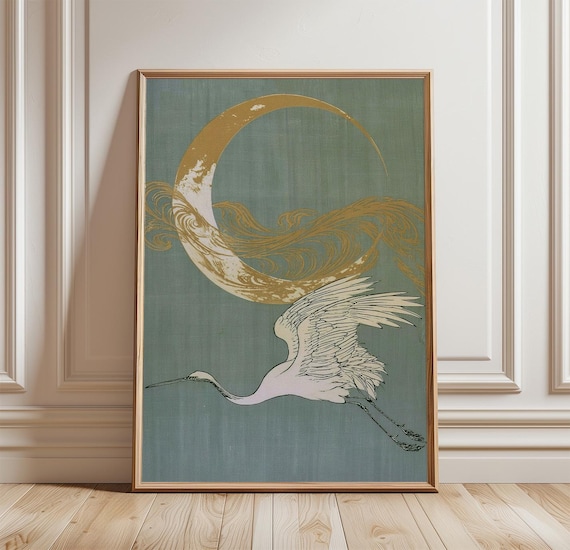 Crane Moon, Japanese Woodblock Art Print