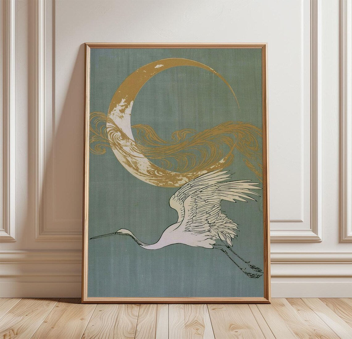 Crane Moon, Japanese Woodblock Art Print
