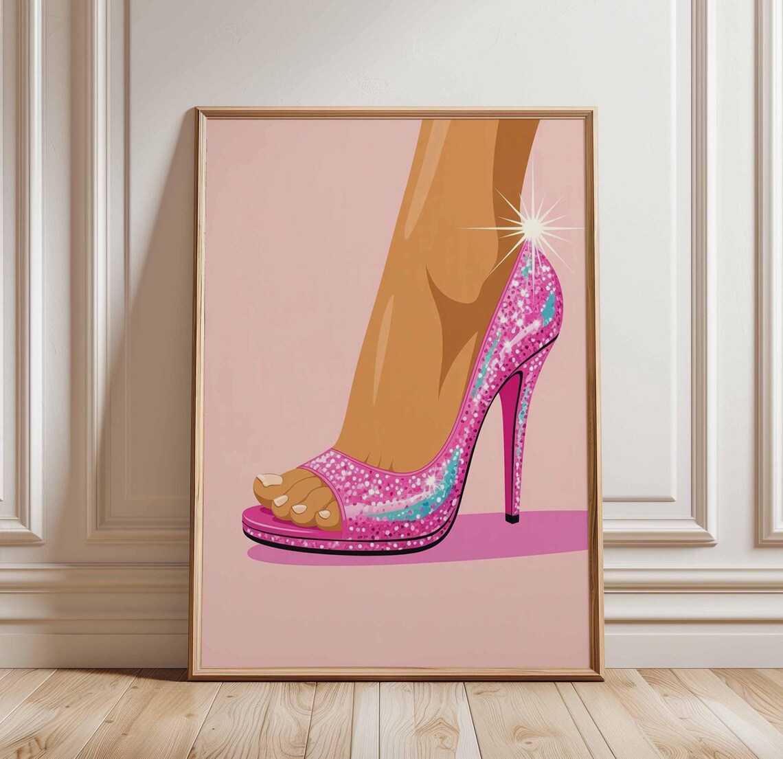 Sparkly Pink High Heel Shoe Glam Fashion Pop Art Wall Poster