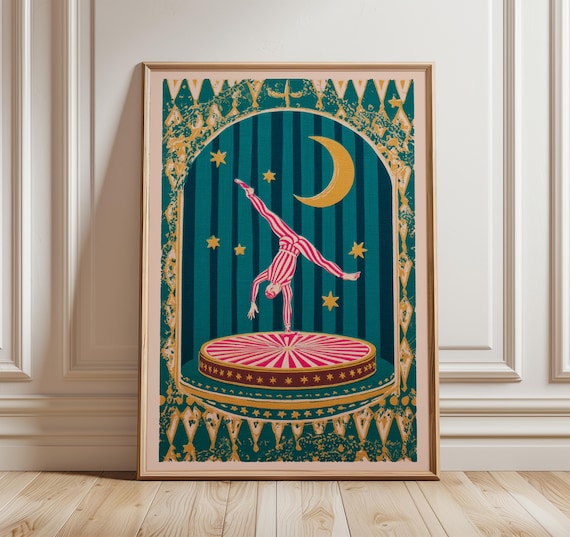 Vintage Circus Wall Art Acrobat Moon Poster Retro Carnival Style Print For Living Room And Creative Home Decor