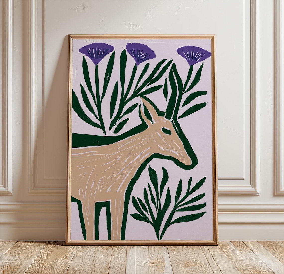 Saiga Antelope Poster, Linocut Botanical Art Print
