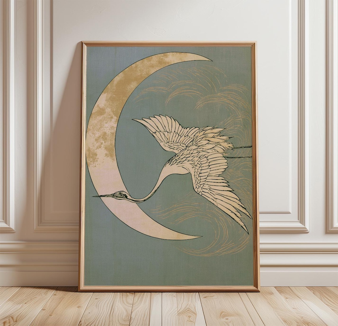 Crane Moon Japanese Woodblock Poster Print