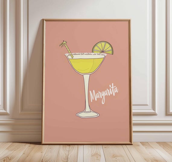 Margarita Poster Cocktail Wall Art Retro Bar Print Lime Tequila Artwork Vintage Drink Illustration Fun Kitchen Decor Party