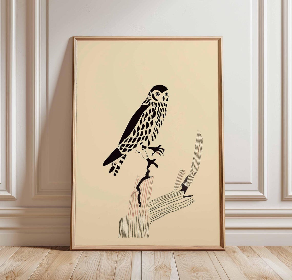 Monochrome Falcon Perched Branch Minimalist Bird Raptor Wall Art