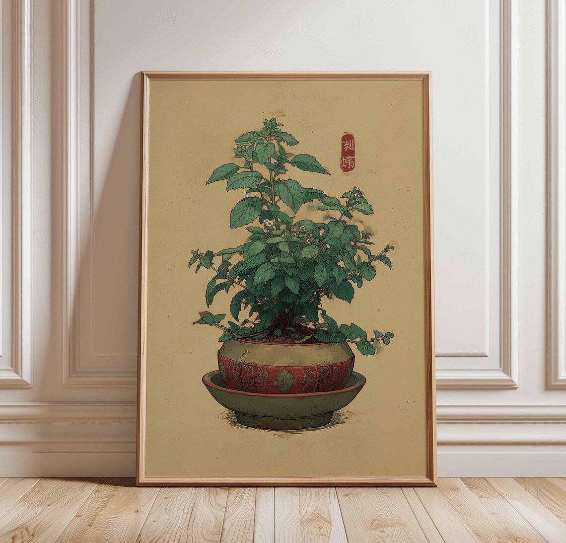 Chinese Potted Plant Vintage Botanical Asian Traditional Wall Art