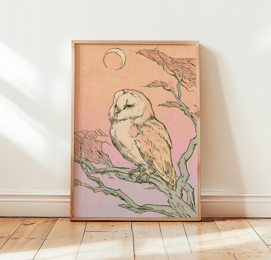 Barn Owl Vintage Bird Nature Sketch Poster