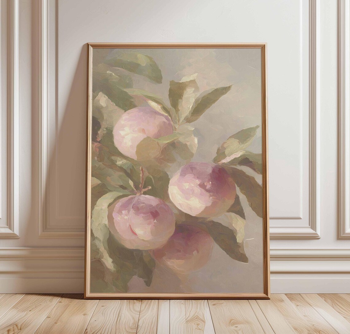 Peaches On Branch Soft Pastel Vintage Botanical Still Life Art Print