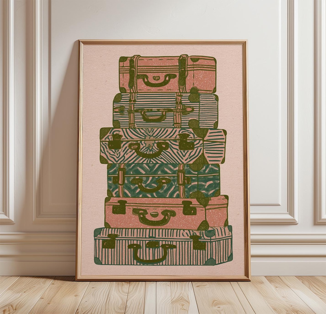 Stack Of Vintage Suitcases Retro Travel Luggage Illustration Poster
