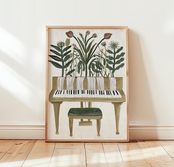 Floral Piano Poster, Folk Botanical Art Print
