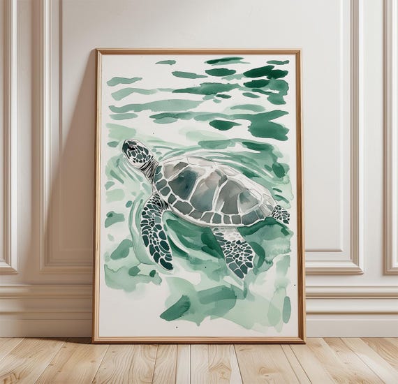 Sea Turtle Watercolor, Ocean Animal Art Print