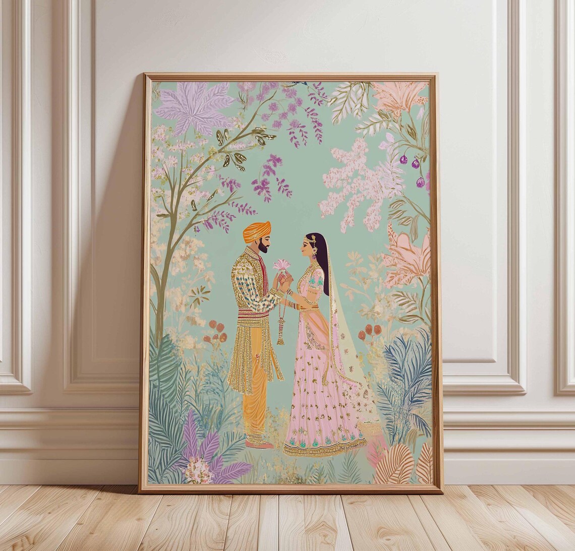 Traditional Indian Wedding Couple Exchanging Garland Garden Art Poster